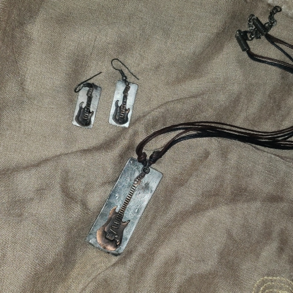 guitar necklace and earrings